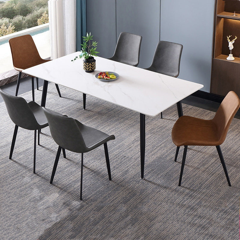 Industrial Rectangle Dining Table Stone 4 Legs Furniture for Dining Room White 55.1"L x 31.5"W x 29.9"H Without Chairs Clearhalo ' dining_table' 'Dining Tables & Seating' 'Dining Tables' 'furn' 'furn_dining_table' 'Furniture' 'furniture_dining_table' 'Kitchen & Dining Furniture' 'kitchen&dining_furn' 'kitchen' 'kitchen_dining_table' 4510918