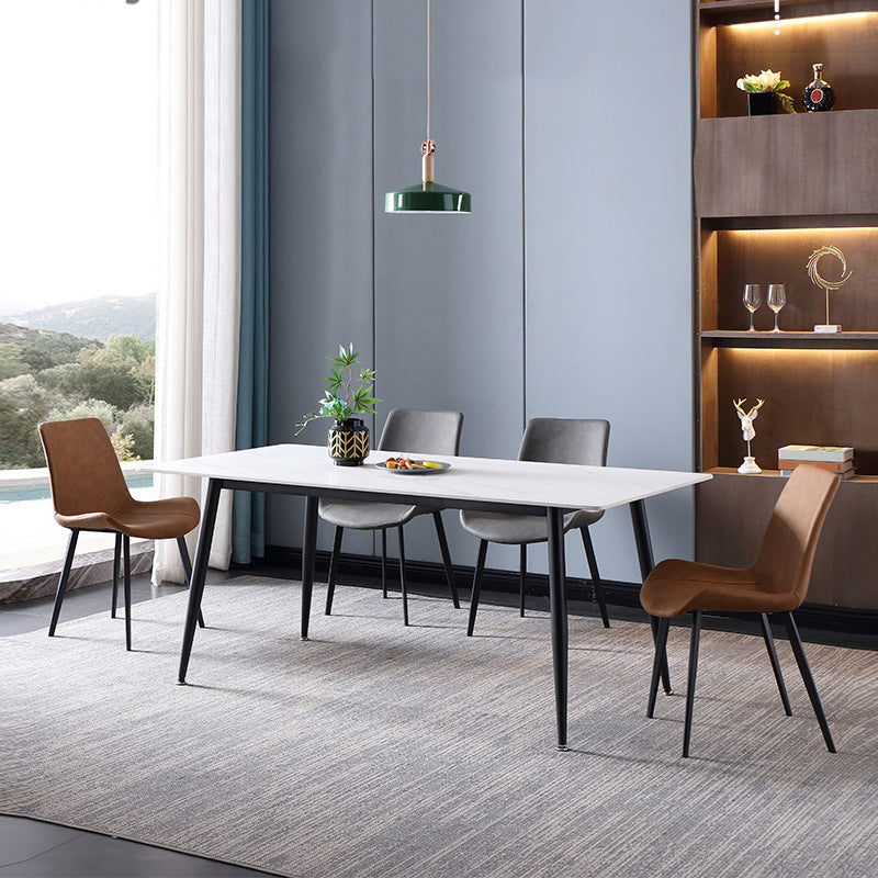 Industrial Rectangle Dining Table Stone 4 Legs Furniture for Dining Room White 63"L x 35.4"W x 29.9"H Without Chairs Clearhalo ' dining_table' 'Dining Tables & Seating' 'Dining Tables' 'furn' 'furn_dining_table' 'Furniture' 'furniture_dining_table' 'Kitchen & Dining Furniture' 'kitchen&dining_furn' 'kitchen' 'kitchen_dining_table' 4510919