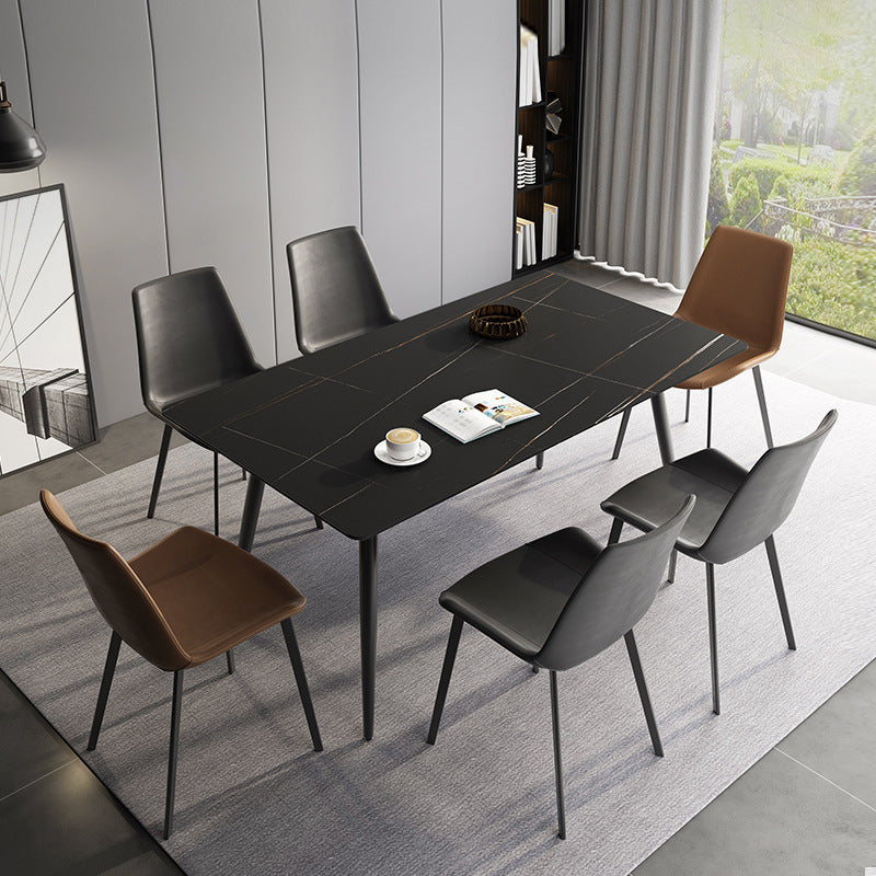 Industrial Rectangle Dining Table Stone 4 Legs Furniture for Dining Room Black Without Chairs Clearhalo ' dining_table' 'Dining Tables & Seating' 'Dining Tables' 'furn' 'furn_dining_table' 'Furniture' 'furniture_dining_table' 'Kitchen & Dining Furniture' 'kitchen&dining_furn' 'kitchen' 'kitchen_dining_table' 4510920
