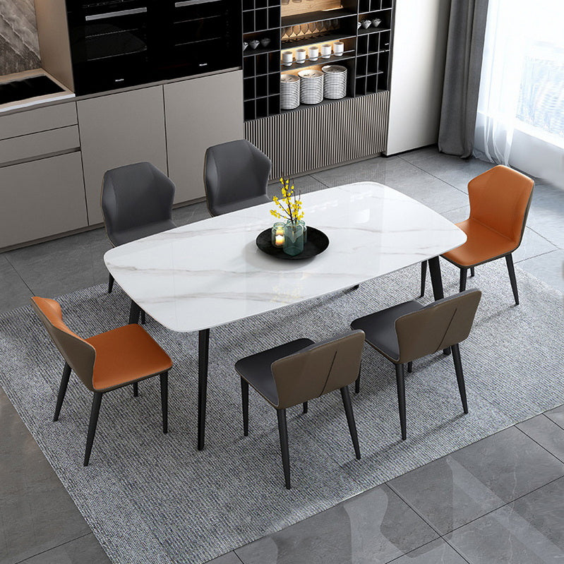 Industrial Style Dining Site Table Rectangle Stone Furniture with 4 Legs White Without Chairs Clearhalo ' dining_table' 'Dining Tables & Seating' 'Dining Tables' 'furn' 'furn_dining_table' 'Furniture' 'furniture_dining_table' 'Kitchen & Dining Furniture' 'kitchen&dining_furn' 'kitchen' 'kitchen_dining_table' 4510933