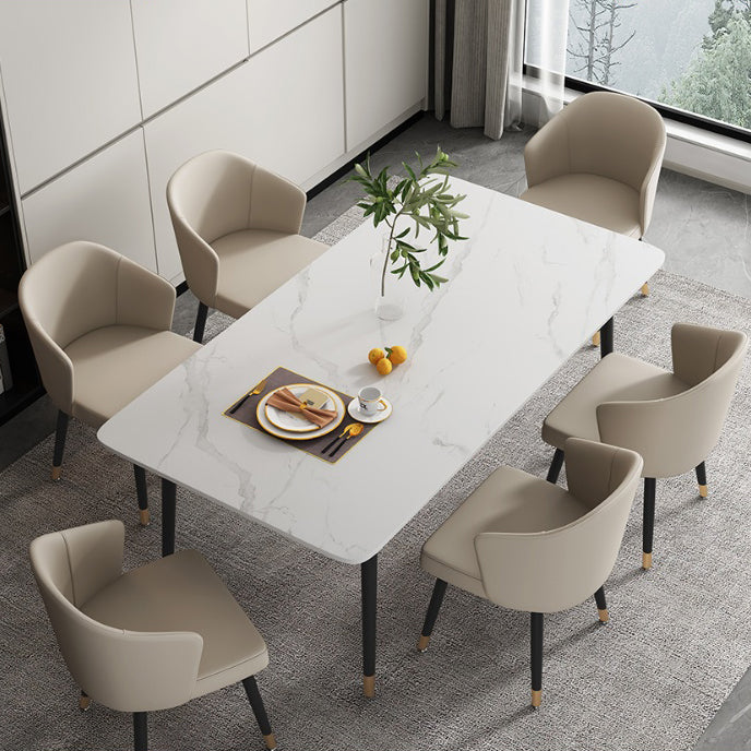 Sintered Stone Dining Table Traditional Luxury Table for Home Use White 55.1"L x 31.5"W x 29.5"H Without Chairs Clearhalo ' dining_table' 'Dining Tables & Seating' 'Dining Tables' 'furn' 'furn_dining_table' 'Furniture' 'furniture_dining_table' 'Kitchen & Dining Furniture' 'kitchen&dining_furn' 'kitchen' 'kitchen_dining_table' 4510945