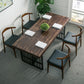 Industrial Pine Wood Table for Restaurant Rectangle Table with Black Double Pedestal Base Walnut 63"L x 27.6"W x 29.5"H Without Chairs Clearhalo ' dining_table' 'Dining Tables & Seating' 'Dining Tables' 'furn' 'furn_dining_table' 'Furniture' 'furniture_dining_table' 'Kitchen & Dining Furniture' 'kitchen&dining_furn' 'kitchen' 'kitchen_dining_table' 4510960