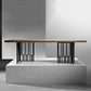 Industrial Pine Wood Table for Restaurant Rectangle Table with Black Double Pedestal Base Brown 70.9"L x 31.5"W x 29.5"H Without Chairs Clearhalo ' dining_table' 'Dining Tables & Seating' 'Dining Tables' 'furn' 'furn_dining_table' 'Furniture' 'furniture_dining_table' 'Kitchen & Dining Furniture' 'kitchen&dining_furn' 'kitchen' 'kitchen_dining_table' 4510962
