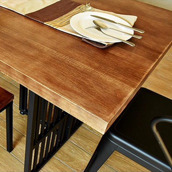 Industrial Pine Wood Table for Restaurant Rectangle Table with Black Double Pedestal Base Clearhalo ' dining_table' 'Dining Tables & Seating' 'Dining Tables' 'furn' 'furn_dining_table' 'Furniture' 'furniture_dining_table' 'Kitchen & Dining Furniture' 'kitchen&dining_furn' 'kitchen' 'kitchen_dining_table' 4510966