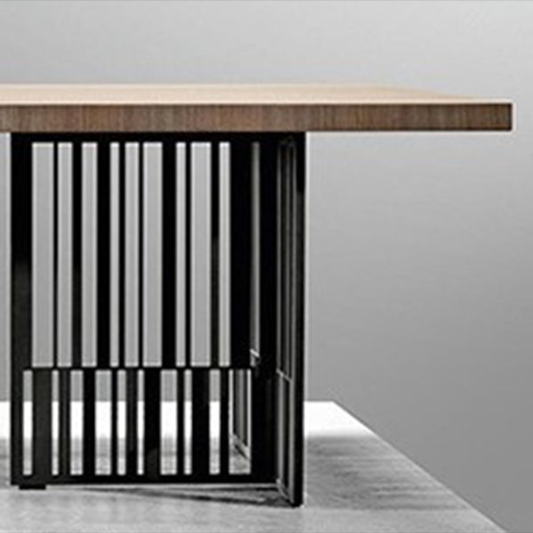 Industrial Pine Wood Table for Restaurant Rectangle Table with Black Double Pedestal Base Clearhalo ' dining_table' 'Dining Tables & Seating' 'Dining Tables' 'furn' 'furn_dining_table' 'Furniture' 'furniture_dining_table' 'Kitchen & Dining Furniture' 'kitchen&dining_furn' 'kitchen' 'kitchen_dining_table' 4510968