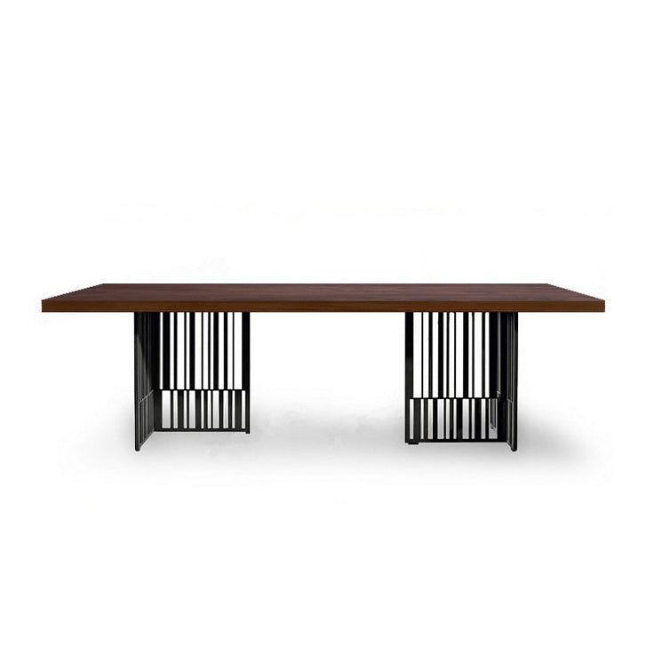 Industrial Pine Wood Table for Restaurant Rectangle Table with Black Double Pedestal Base Walnut Without Chairs Clearhalo ' dining_table' 'Dining Tables & Seating' 'Dining Tables' 'furn' 'furn_dining_table' 'Furniture' 'furniture_dining_table' 'Kitchen & Dining Furniture' 'kitchen&dining_furn' 'kitchen' 'kitchen_dining_table' 4510969