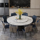 Round Pedestal Dining Site Table Contemporary Dinner Table with Turntable White-Black 63"L x 63"W x 29.5"H Without Chairs Clearhalo ' dining_table' 'Dining Tables & Seating' 'Dining Tables' 'furn' 'furn_dining_table' 'Furniture' 'furniture_dining_table' 'Kitchen & Dining Furniture' 'kitchen&dining_furn' 'kitchen' 'kitchen_dining_table' 4510978