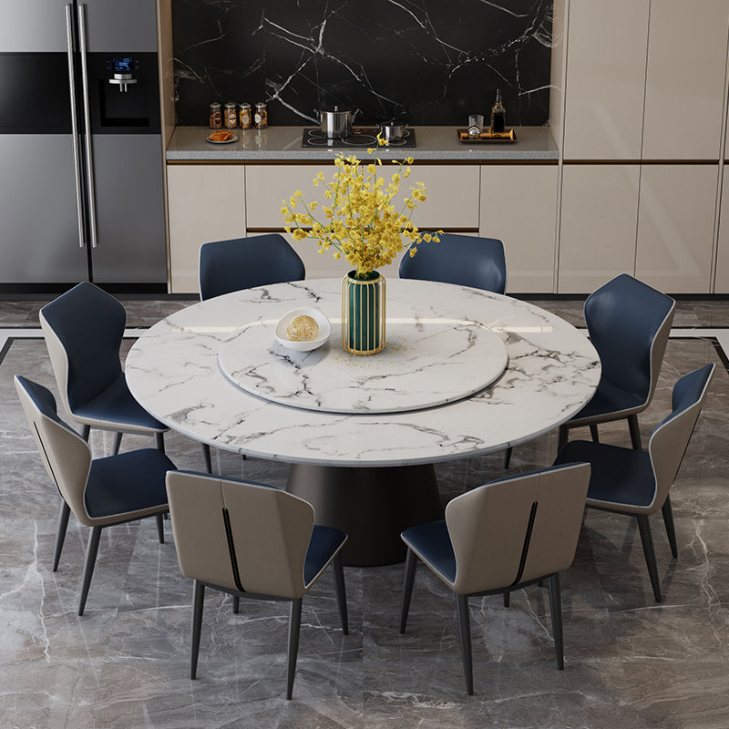 Round Pedestal Dining Site Table Contemporary Dinner Table with Turntable White-Black 63"L x 63"W x 29.5"H Without Chairs Clearhalo ' dining_table' 'Dining Tables & Seating' 'Dining Tables' 'furn' 'furn_dining_table' 'Furniture' 'furniture_dining_table' 'Kitchen & Dining Furniture' 'kitchen&dining_furn' 'kitchen' 'kitchen_dining_table' 4510978