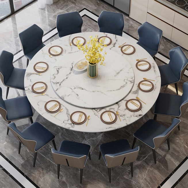 Round Pedestal Dining Site Table Contemporary Dinner Table with Turntable White-Black 53.1"L x 53.1"W x 29.5"H Without Chairs Clearhalo ' dining_table' 'Dining Tables & Seating' 'Dining Tables' 'furn' 'furn_dining_table' 'Furniture' 'furniture_dining_table' 'Kitchen & Dining Furniture' 'kitchen&dining_furn' 'kitchen' 'kitchen_dining_table' 4510979