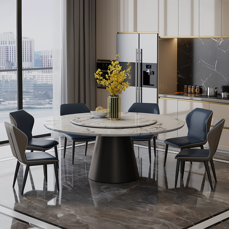 Round Pedestal Dining Site Table Contemporary Dinner Table with Turntable White-Black 47.2"L x 47.2"W x 29.9"H Without Chairs Clearhalo ' dining_table' 'Dining Tables & Seating' 'Dining Tables' 'furn' 'furn_dining_table' 'Furniture' 'furniture_dining_table' 'Kitchen & Dining Furniture' 'kitchen&dining_furn' 'kitchen' 'kitchen_dining_table' 4510980