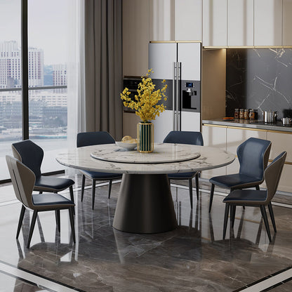 Round Pedestal Dining Site Table Contemporary Dinner Table with Turntable White-Black 47.2"L x 47.2"W x 29.9"H Without Chairs Clearhalo ' dining_table' 'Dining Tables & Seating' 'Dining Tables' 'furn' 'furn_dining_table' 'Furniture' 'furniture_dining_table' 'Kitchen & Dining Furniture' 'kitchen&dining_furn' 'kitchen' 'kitchen_dining_table' 4510980