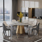 Round Pedestal Dining Site Table Contemporary Dinner Table with Turntable White-Gold Without Chairs Clearhalo ' dining_table' 'Dining Tables & Seating' 'Dining Tables' 'furn' 'furn_dining_table' 'Furniture' 'furniture_dining_table' 'Kitchen & Dining Furniture' 'kitchen&dining_furn' 'kitchen' 'kitchen_dining_table' 4510981