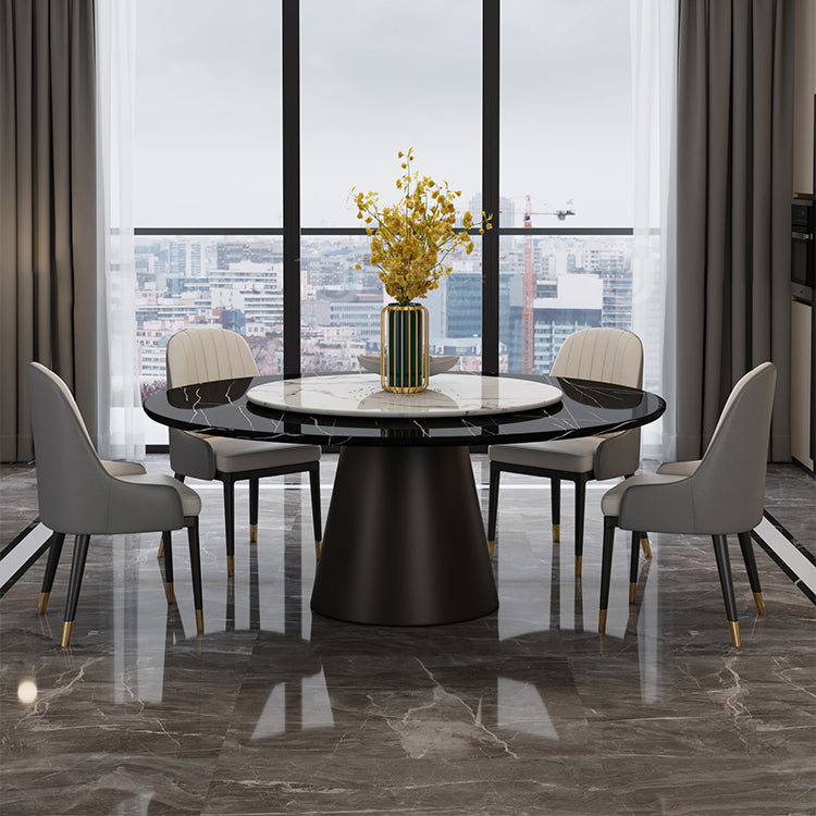 Round Pedestal Dining Site Table Contemporary Dinner Table with Turntable Black Without Chairs Clearhalo ' dining_table' 'Dining Tables & Seating' 'Dining Tables' 'furn' 'furn_dining_table' 'Furniture' 'furniture_dining_table' 'Kitchen & Dining Furniture' 'kitchen&dining_furn' 'kitchen' 'kitchen_dining_table' 4510985