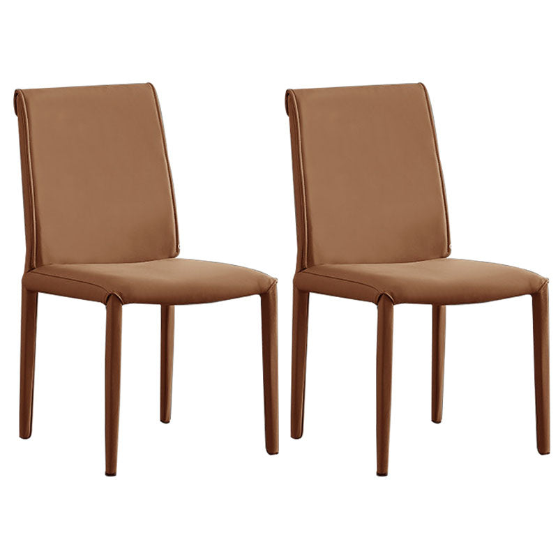 Designer Style Home Leather Side Chair Matte Finish Solid Back Dining Chair Dark Yellow 2 Piece Set Clearhalo ' kitchen&dining_furn' 'Dining Chairs' 'Dining Tables & Seating' 'dining_chair' 'furn' 'furn_dining_chair' 'Furniture' 'furniture_dining_chair' 'Kitchen & Dining Furniture' 'kitchen' 4511084