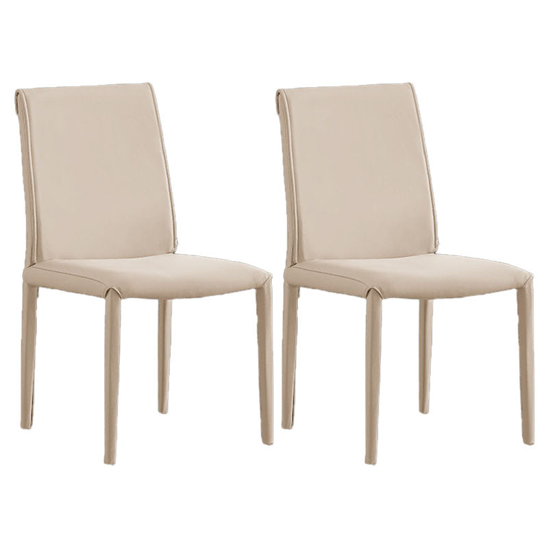 Designer Style Home Leather Side Chair Matte Finish Solid Back Dining Chair Off-White 2 Piece Set Clearhalo ' kitchen&dining_furn' 'Dining Chairs' 'Dining Tables & Seating' 'dining_chair' 'furn' 'furn_dining_chair' 'Furniture' 'furniture_dining_chair' 'Kitchen & Dining Furniture' 'kitchen' 4511090