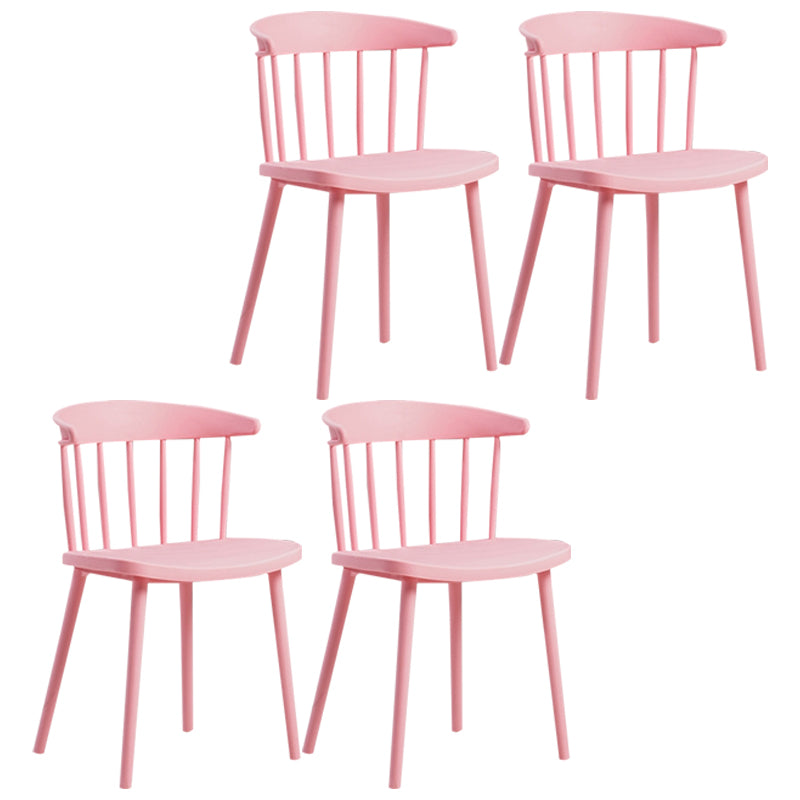 Plastic Scandinavian Kitchen Dining Room Chair Windsor Back Side Chair Pink Set of 4 Clearhalo ' kitchen&dining_furn' 'Dining Chairs' 'Dining Tables & Seating' 'dining_chair' 'Furniture' 'furniture_dining_chair' 'Kitchen & Dining Furniture' 'kitchen' 4511123