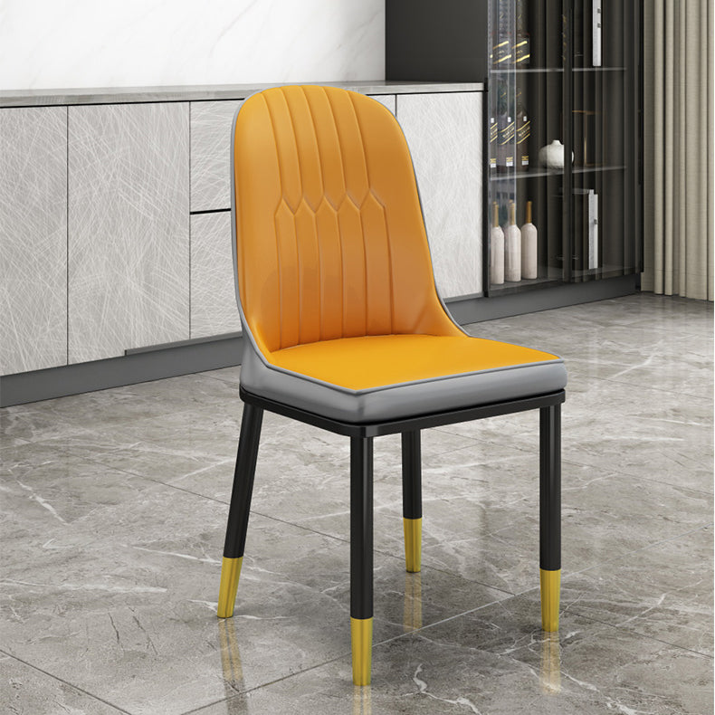 Scandinavian Style PU Leather Dining Chairs Solid Back Armless Dining Chair Clearhalo ' kitchen&dining_furn' 'Dining Chairs' 'Dining Tables & Seating' 'dining_chair' 'furn' 'furn_dining_chair' 'Furniture' 'furniture_dining_chair' 'Kitchen & Dining Furniture' 'kitchen' 4511348