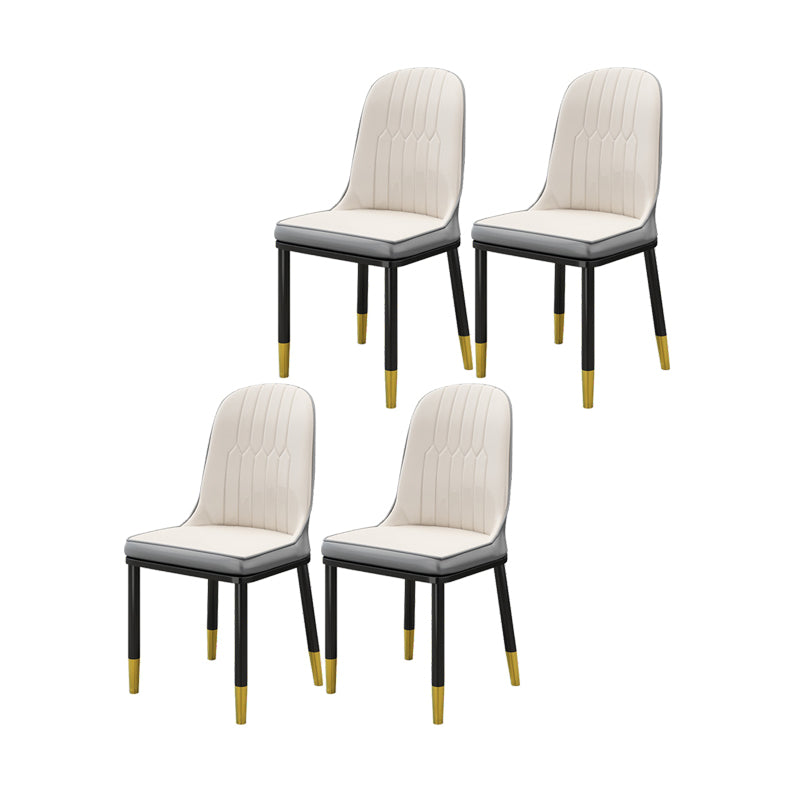 Scandinavian Style PU Leather Dining Chairs Solid Back Armless Dining Chair White 4 Piece Set Clearhalo ' kitchen&dining_furn' 'Dining Chairs' 'Dining Tables & Seating' 'dining_chair' 'furn' 'furn_dining_chair' 'Furniture' 'furniture_dining_chair' 'Kitchen & Dining Furniture' 'kitchen' 4511351