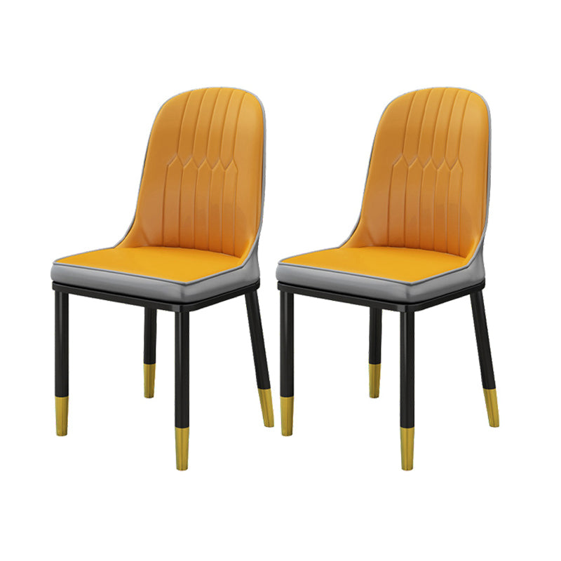 Scandinavian Style PU Leather Dining Chairs Solid Back Armless Dining Chair Orange 2 Piece Set Clearhalo ' kitchen&dining_furn' 'Dining Chairs' 'Dining Tables & Seating' 'dining_chair' 'furn' 'furn_dining_chair' 'Furniture' 'furniture_dining_chair' 'Kitchen & Dining Furniture' 'kitchen' 4511355