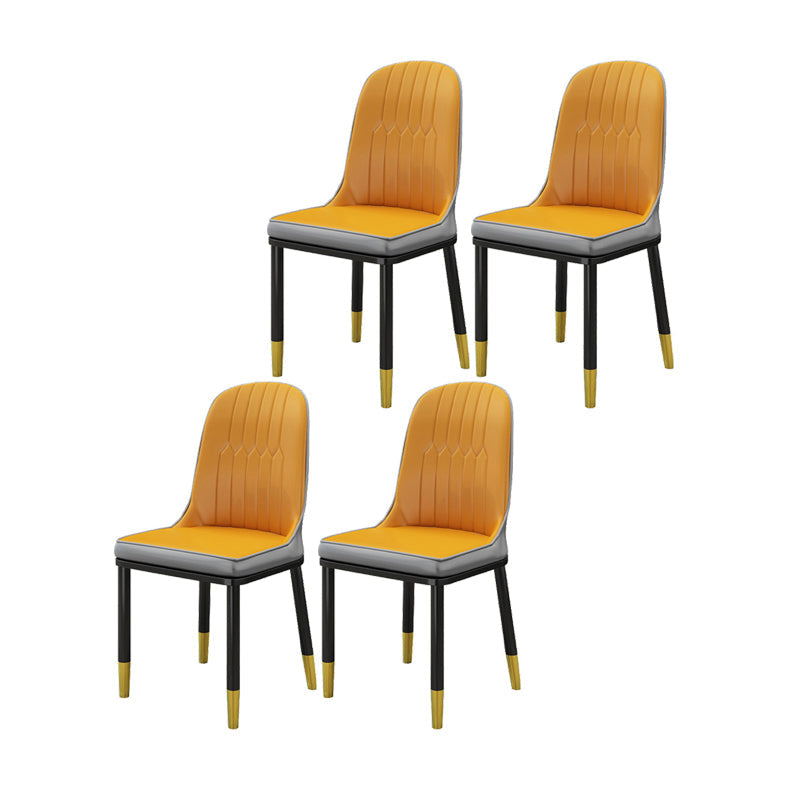 Scandinavian Style PU Leather Dining Chairs Solid Back Armless Dining Chair Orange 4 Piece Set Clearhalo ' kitchen&dining_furn' 'Dining Chairs' 'Dining Tables & Seating' 'dining_chair' 'furn' 'furn_dining_chair' 'Furniture' 'furniture_dining_chair' 'Kitchen & Dining Furniture' 'kitchen' 4511357
