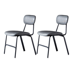 Industrial Design Open Back Dining Side Chairs Faux Leather Dining Chairs Grey 2 Piece Set
