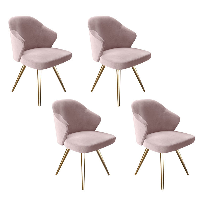 Glam Metal Dining Arm Chair Upholstered Side Chairs for Home Use Pink 4 Piece Set Clearhalo ' kitchen&dining_furn' 'Dining Chairs' 'Dining Tables & Seating' 'dining_chair' 'furn' 'furn_dining_chair' 'Furniture' 'furniture_dining_chair' 'Kitchen & Dining Furniture' 'kitchen' 4511495