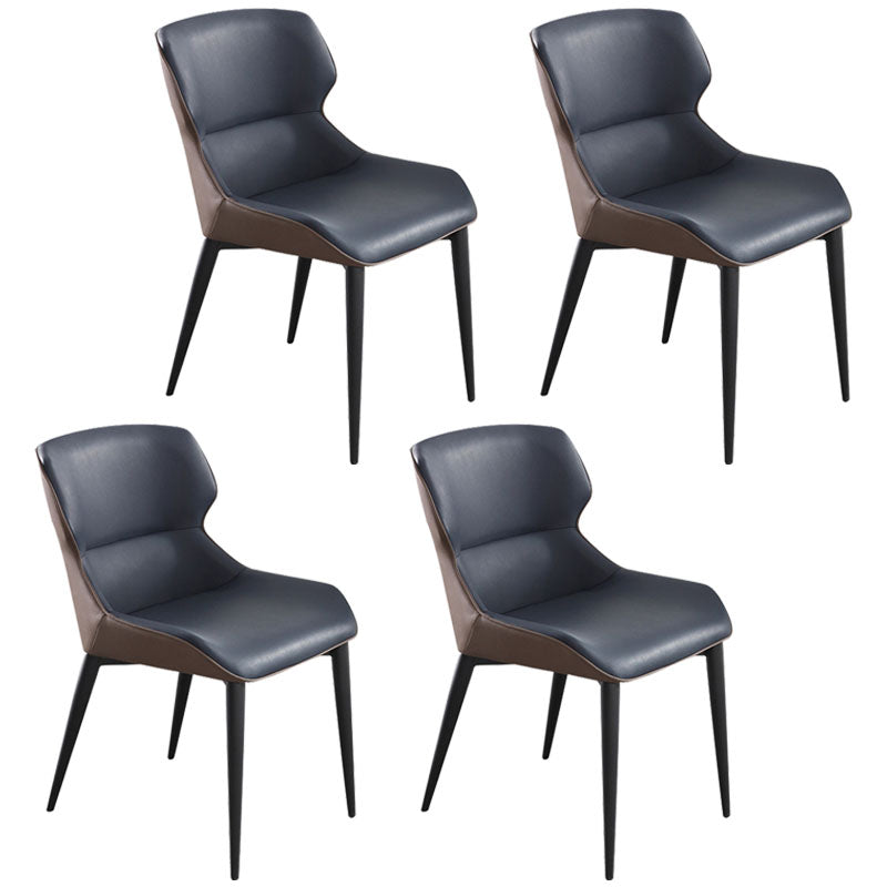 Contemporary Dining Room Chairs Matte Finish Leather Curved Parsons Arm Chair Dark Blue 4 Piece Set Clearhalo ' kitchen&dining_furn' 'Dining Chairs' 'Dining Tables & Seating' 'dining_chair' 'furn' 'furn_dining_chair' 'Furniture' 'furniture_dining_chair' 'Kitchen & Dining Furniture' 'kitchen' 4511523