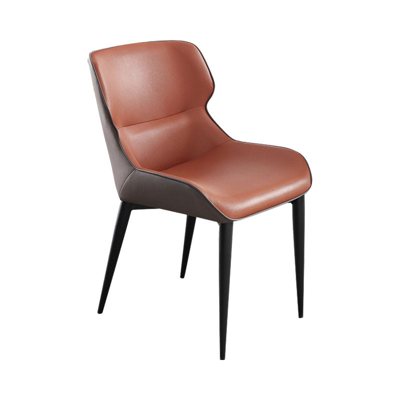 Contemporary Dining Room Chairs Matte Finish Leather Curved Parsons Arm Chair Orange 1 Piece Clearhalo ' kitchen&dining_furn' 'Dining Chairs' 'Dining Tables & Seating' 'dining_chair' 'furn' 'furn_dining_chair' 'Furniture' 'furniture_dining_chair' 'Kitchen & Dining Furniture' 'kitchen' 4511524