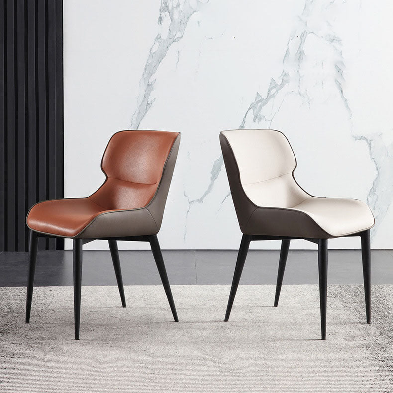 Contemporary Dining Room Chairs Matte Finish Leather Curved Parsons Arm Chair Clearhalo ' kitchen&dining_furn' 'Dining Chairs' 'Dining Tables & Seating' 'dining_chair' 'furn' 'furn_dining_chair' 'Furniture' 'furniture_dining_chair' 'Kitchen & Dining Furniture' 'kitchen' 4511525