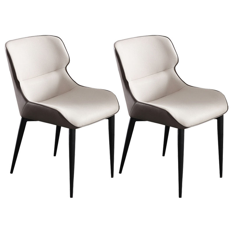 Contemporary Dining Room Chairs Matte Finish Leather Curved Parsons Arm Chair Off-White 2 Piece Set Clearhalo ' kitchen&dining_furn' 'Dining Chairs' 'Dining Tables & Seating' 'dining_chair' 'furn' 'furn_dining_chair' 'Furniture' 'furniture_dining_chair' 'Kitchen & Dining Furniture' 'kitchen' 4511538
