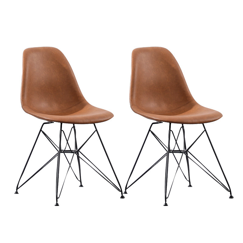 Industrial Design Leather Armless Dining Side Chairs Solid Back Dining Side Chair Brown Set of 2 Clearhalo ' kitchen&dining_furn' 'Dining Chairs' 'Dining Tables & Seating' 'dining_chair' 'Furniture' 'furniture_dining_chair' 'Kitchen & Dining Furniture' 'kitchen' 4511625