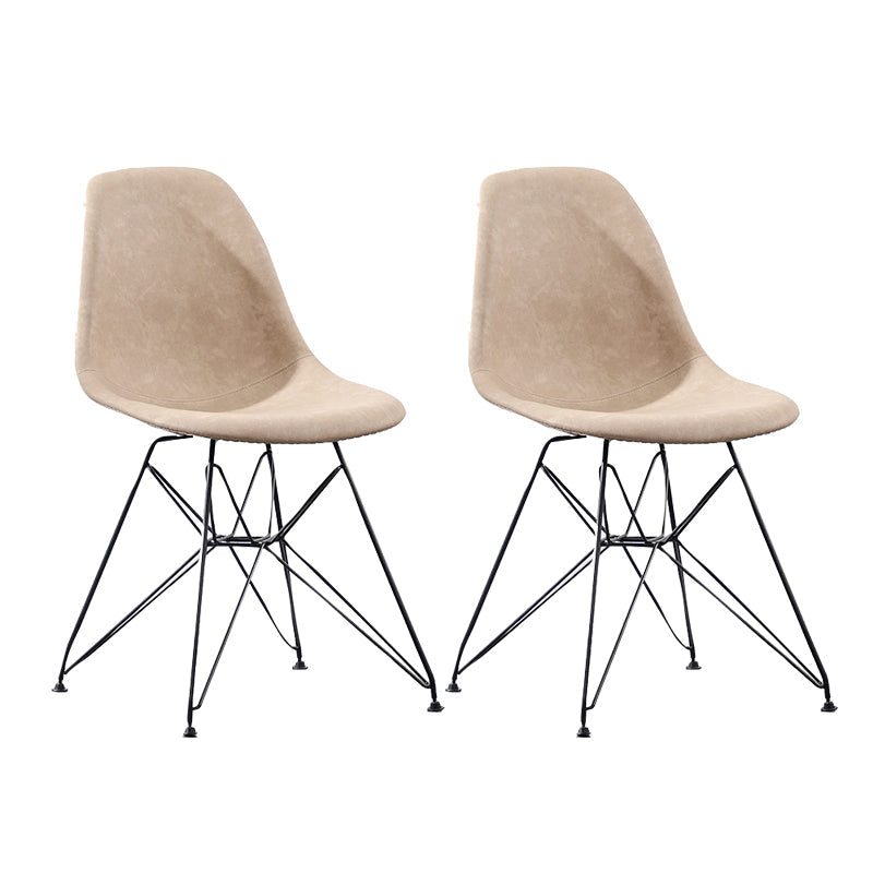 Industrial Design Leather Armless Dining Side Chairs Solid Back Dining Side Chair Beige Set of 2 Clearhalo ' kitchen&dining_furn' 'Dining Chairs' 'Dining Tables & Seating' 'dining_chair' 'Furniture' 'furniture_dining_chair' 'Kitchen & Dining Furniture' 'kitchen' 4511627