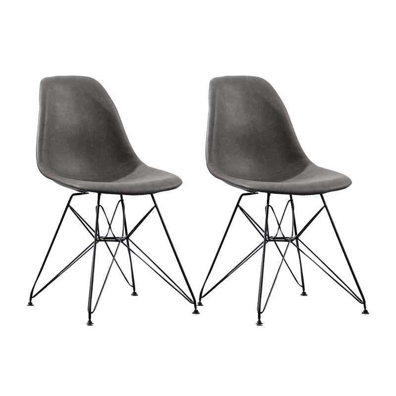 Industrial Design Leather Armless Dining Side Chairs Solid Back Dining Side Chair Black-Gray Set of 2 Clearhalo ' kitchen&dining_furn' 'Dining Chairs' 'Dining Tables & Seating' 'dining_chair' 'Furniture' 'furniture_dining_chair' 'Kitchen & Dining Furniture' 'kitchen' 4511629