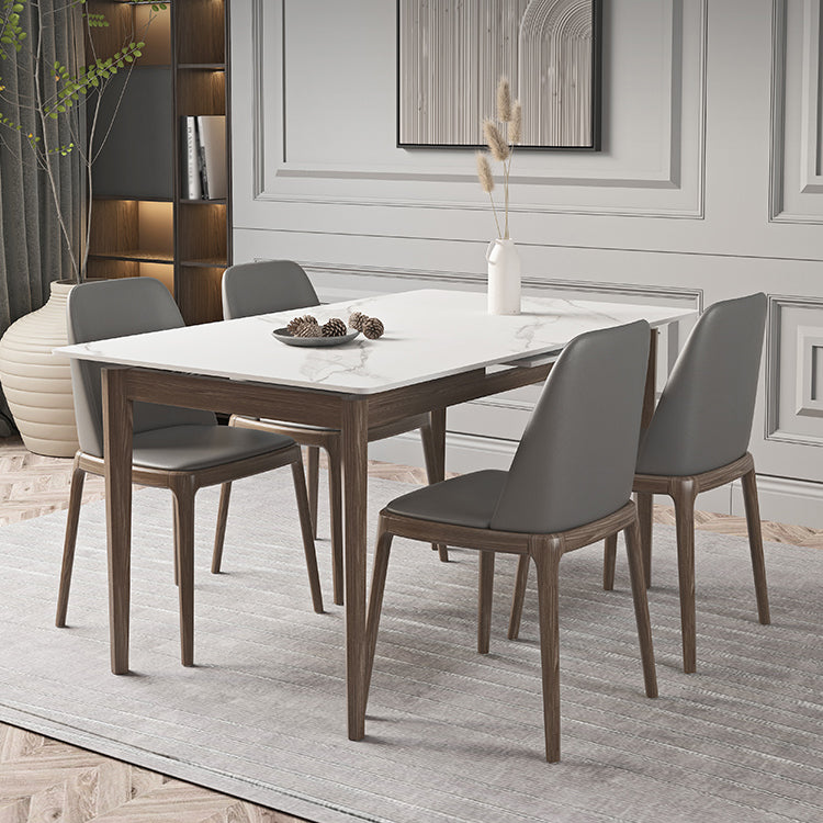 Nordic Extendable 1/4/5/7 Pieces Dining Set Sintered Stone Table with Leather Chairs 5 Pieces: Table, 4 Chairs Clearhalo 'Dining Room Sets' 'Dining Tables & Seating' 'dining_room_set' 'furn' 'furn_dining_room_set' 'Furniture' 'furniture_dining_room_set' 'Kitchen & Dining Furniture' 'kitchen&dining_furn' 'kitchen' 4511680