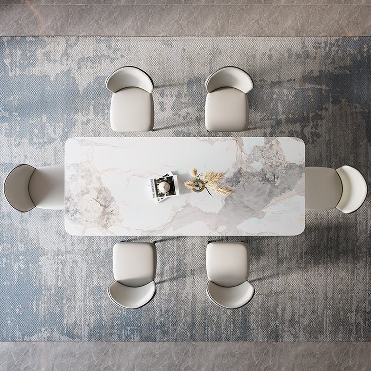 Nordic 1/4/5/7 Pieces Rectangle Dining Set Sintered Stone Top Table with Leather Chairs Clearhalo 'Dining Room Sets' 'Dining Tables & Seating' 'dining_room_set' 'furn' 'furn_dining_room_set' 'Furniture' 'furniture_dining_room_set' 'Kitchen & Dining Furniture' 'kitchen&dining_furn' 'kitchen' 4511728