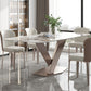 Glam 1/4/5/7 Pieces Dining Set Sintered Stone Dining Table Set with Pedestal Base 5 Pieces: Table, 4 Chairs Clearhalo 'Dining Room Sets' 'Dining Tables & Seating' 'dining_room_set' 'furn' 'furn_dining_room_set' 'Furniture' 'furniture_dining_room_set' 'Kitchen & Dining Furniture' 'kitchen&dining_furn' 'kitchen' 4511736