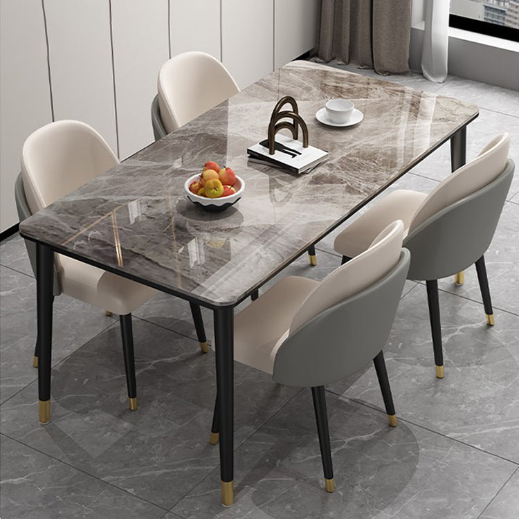 Glam 1/2/5/7 Pieces Dining Set Rectangle Dining Room Set with 4 Legs 5 Pieces: Grey Table, 4 Beige Chairs Clearhalo 'Dining Room Sets' 'Dining Tables & Seating' 'dining_room_set' 'furn' 'furn_dining_room_set' 'Furniture' 'furniture_dining_room_set' 'Kitchen & Dining Furniture' 'kitchen&dining_furn' 'kitchen' 4511792
