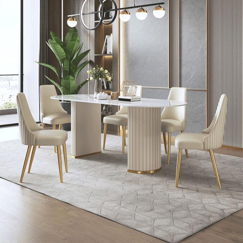Glam 1/2/5/6/7 Pieces Dining Set Sintered Stone Dining Table Set for Home Use 6 Pieces: Table, 5 Chairs Clearhalo 'Dining Room Sets' 'Dining Tables & Seating' 'dining_room_set' 'furn' 'furn_dining_room_set' 'Furniture' 'furniture_dining_room_set' 'Kitchen & Dining Furniture' 'kitchen&dining_furn' 'kitchen' 4511821