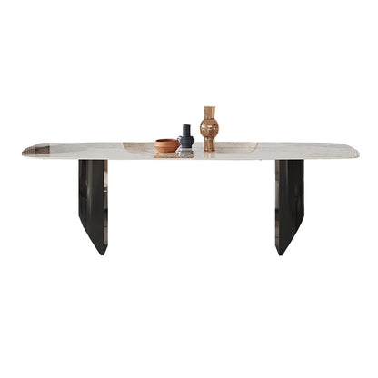 Designer Style 1/4/7 Pieces Dining Set Sintered Stone Dining Table with Leather Chairs Gold 94"L x 43"W Clearhalo 'Dining Room Sets' 'Dining Tables & Seating' 'dining_room_set' 'furn' 'furn_dining_room_set' 'Furniture' 'furniture_dining_room_set' 'Kitchen & Dining Furniture' 'kitchen&dining_furn' 'kitchen' 4511840