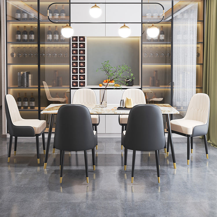Glam Style 1/4/7 Pieces Dining Set Sintered Stone Dining Table for Home Use 7 Pieces: White Table, 6 Dark-grey Chairs Clearhalo 'Dining Room Sets' 'Dining Tables & Seating' 'dining_room_set' 'furn' 'furn_dining_room_set' 'Furniture' 'furniture_dining_room_set' 'Kitchen & Dining Furniture' 'kitchen&dining_furn' 'kitchen' 4511855
