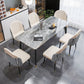 Glam Style 1/4/7 Pieces Dining Set Sintered Stone Dining Table for Home Use 7 Pieces: Grey Table, 6 Black-white Chairs Clearhalo 'Dining Room Sets' 'Dining Tables & Seating' 'dining_room_set' 'furn' 'furn_dining_room_set' 'Furniture' 'furniture_dining_room_set' 'Kitchen & Dining Furniture' 'kitchen&dining_furn' 'kitchen' 4511858