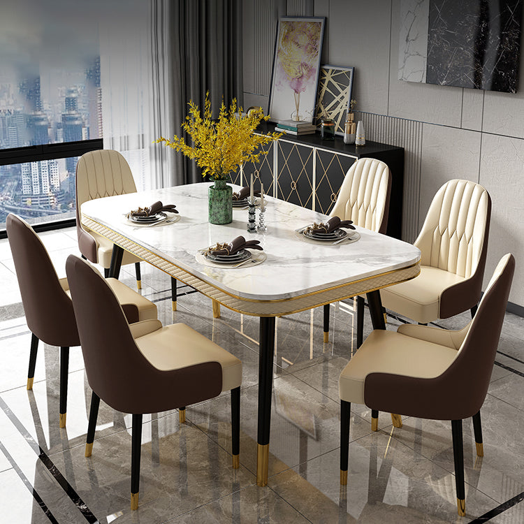Luxury 1/2/5/7 Pieces Rectangle Dining Set Marble Dining Table with Leather Chairs Clearhalo 'Dining Room Sets' 'Dining Tables & Seating' 'dining_room_set' 'furn' 'furn_dining_room_set' 'Furniture' 'furniture_dining_room_set' 'Kitchen & Dining Furniture' 'kitchen&dining_furn' 'kitchen' 4511964
