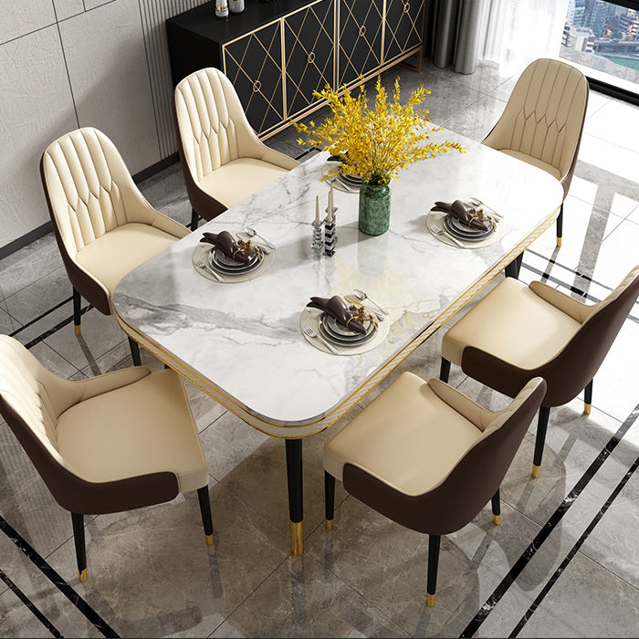 Luxury 1/2/5/7 Pieces Rectangle Dining Set Marble Dining Table with Leather Chairs Clearhalo 'Dining Room Sets' 'Dining Tables & Seating' 'dining_room_set' 'furn' 'furn_dining_room_set' 'Furniture' 'furniture_dining_room_set' 'Kitchen & Dining Furniture' 'kitchen&dining_furn' 'kitchen' 4511965