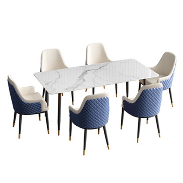 Nordic 1/2/5/7 Pieces Dining Set Sintered Stone Dining Table with Leather Chairs 7 Pieces: White Table, 6 White Chairs Clearhalo 'Dining Room Sets' 'Dining Tables & Seating' 'dining_room_set' 'furn' 'furn_dining_room_set' 'Furniture' 'furniture_dining_room_set' 'Kitchen & Dining Furniture' 'kitchen&dining_furn' 'kitchen' 4512001