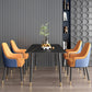 Nordic 1/2/5/7 Pieces Dining Set Sintered Stone Dining Table with Leather Chairs 5 Pieces: Black Table, 4 Orange Chairs Clearhalo 'Dining Room Sets' 'Dining Tables & Seating' 'dining_room_set' 'furn' 'furn_dining_room_set' 'Furniture' 'furniture_dining_room_set' 'Kitchen & Dining Furniture' 'kitchen&dining_furn' 'kitchen' 4512003