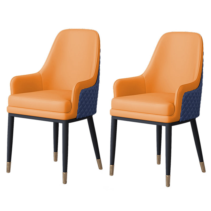 Nordic 1/2/5/7 Pieces Dining Set Sintered Stone Dining Table with Leather Chairs 2 Orange Chairs Clearhalo 'Dining Room Sets' 'Dining Tables & Seating' 'dining_room_set' 'furn' 'furn_dining_room_set' 'Furniture' 'furniture_dining_room_set' 'Kitchen & Dining Furniture' 'kitchen&dining_furn' 'kitchen' 4512004