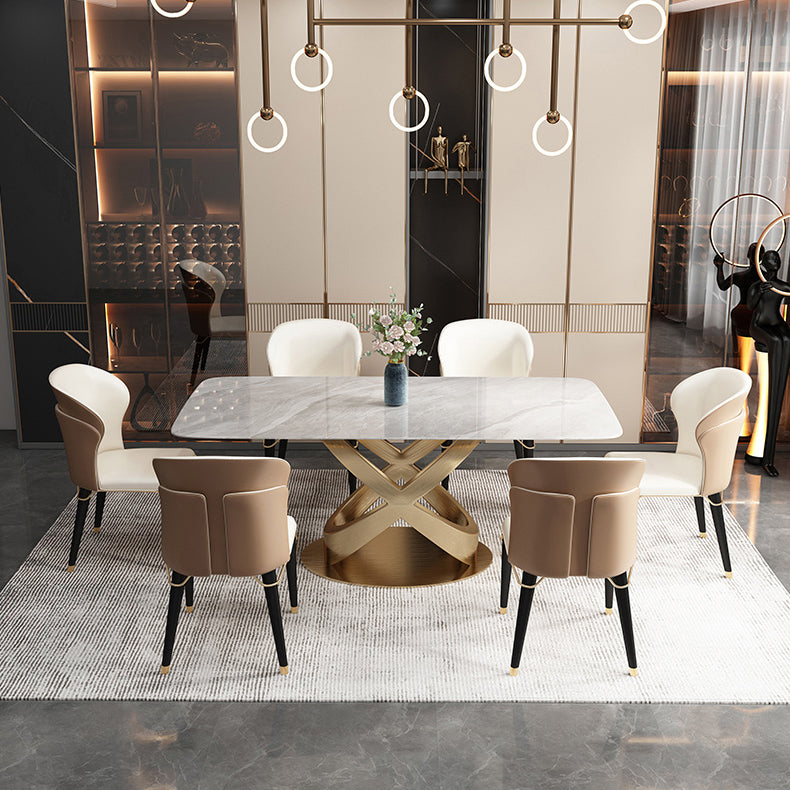 Luxury 1/2/5/6/7 Pieces Dining Set Sintered Stone Dining Table with Leather Chairs Clearhalo 'Dining Room Sets' 'Dining Tables & Seating' 'dining_room_set' 'furn' 'furn_dining_room_set' 'Furniture' 'furniture_dining_room_set' 'Kitchen & Dining Furniture' 'kitchen&dining_furn' 'kitchen' 4512022