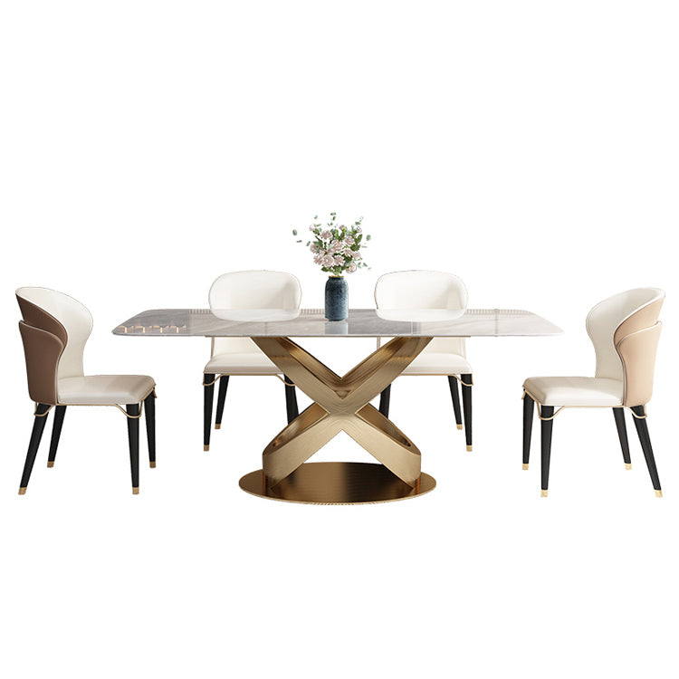 Luxury 1/2/5/6/7 Pieces Dining Set Sintered Stone Dining Table with Leather Chairs 5 Pieces: Table, 4 Chairs Clearhalo 'Dining Room Sets' 'Dining Tables & Seating' 'dining_room_set' 'furn' 'furn_dining_room_set' 'Furniture' 'furniture_dining_room_set' 'Kitchen & Dining Furniture' 'kitchen&dining_furn' 'kitchen' 4512031