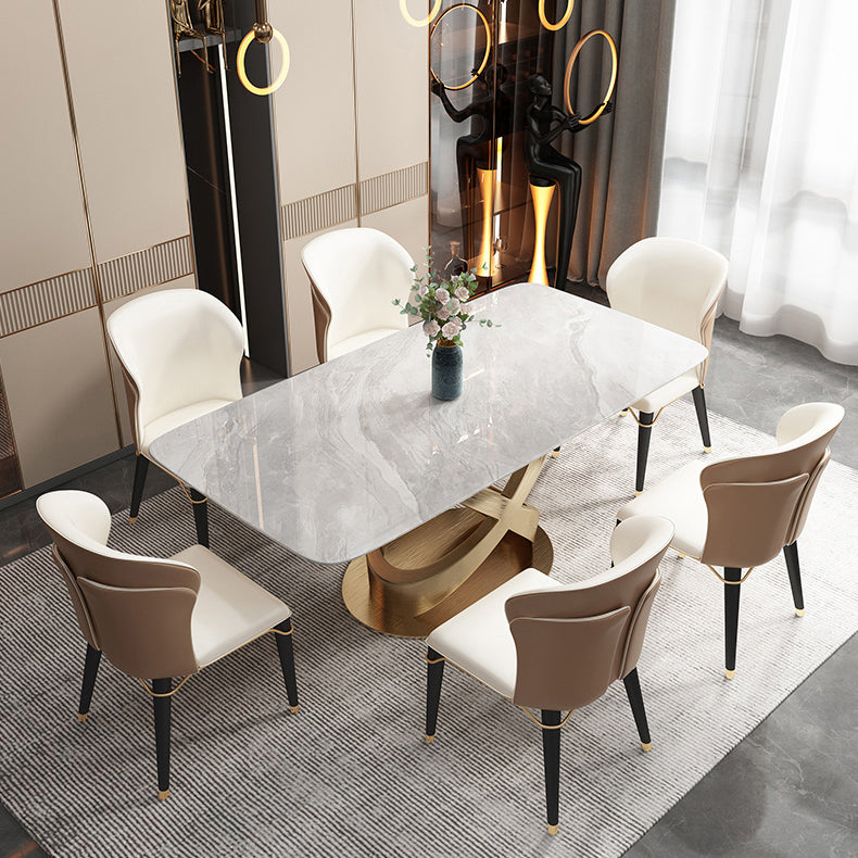 Luxury 1/2/5/6/7 Pieces Dining Set Sintered Stone Dining Table with Leather Chairs 7 Pieces: Table, 6 Chairs Clearhalo 'Dining Room Sets' 'Dining Tables & Seating' 'dining_room_set' 'furn' 'furn_dining_room_set' 'Furniture' 'furniture_dining_room_set' 'Kitchen & Dining Furniture' 'kitchen&dining_furn' 'kitchen' 4512034
