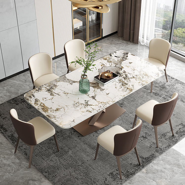 Luxury 1/4/5/7 Pieces Dining Set Sintered Stone Dining Table with Leather Chairs 7 Pieces: Table, 6 Chairs Clearhalo 'Dining Room Sets' 'Dining Tables & Seating' 'dining_room_set' 'furn' 'furn_dining_room_set' 'Furniture' 'furniture_dining_room_set' 'Kitchen & Dining Furniture' 'kitchen&dining_furn' 'kitchen' 4512040